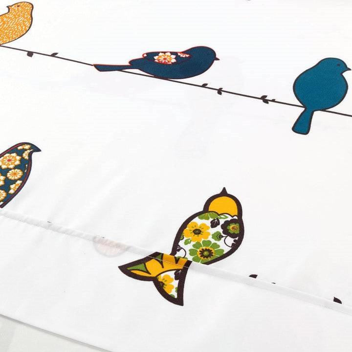 Queen Teal Yellow White Floral Birds on Wire Soft Polyester 6 Piece Sheet Set - PRHOMZ