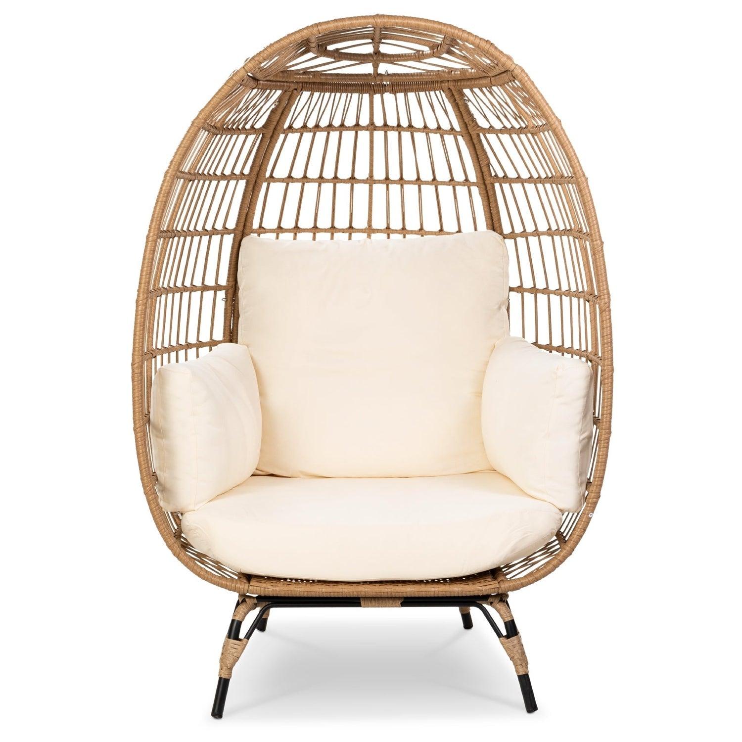 Oversized Patio Lounger Indoor/Outdoor Wicker Egg Chair Off White - PRHOMZ