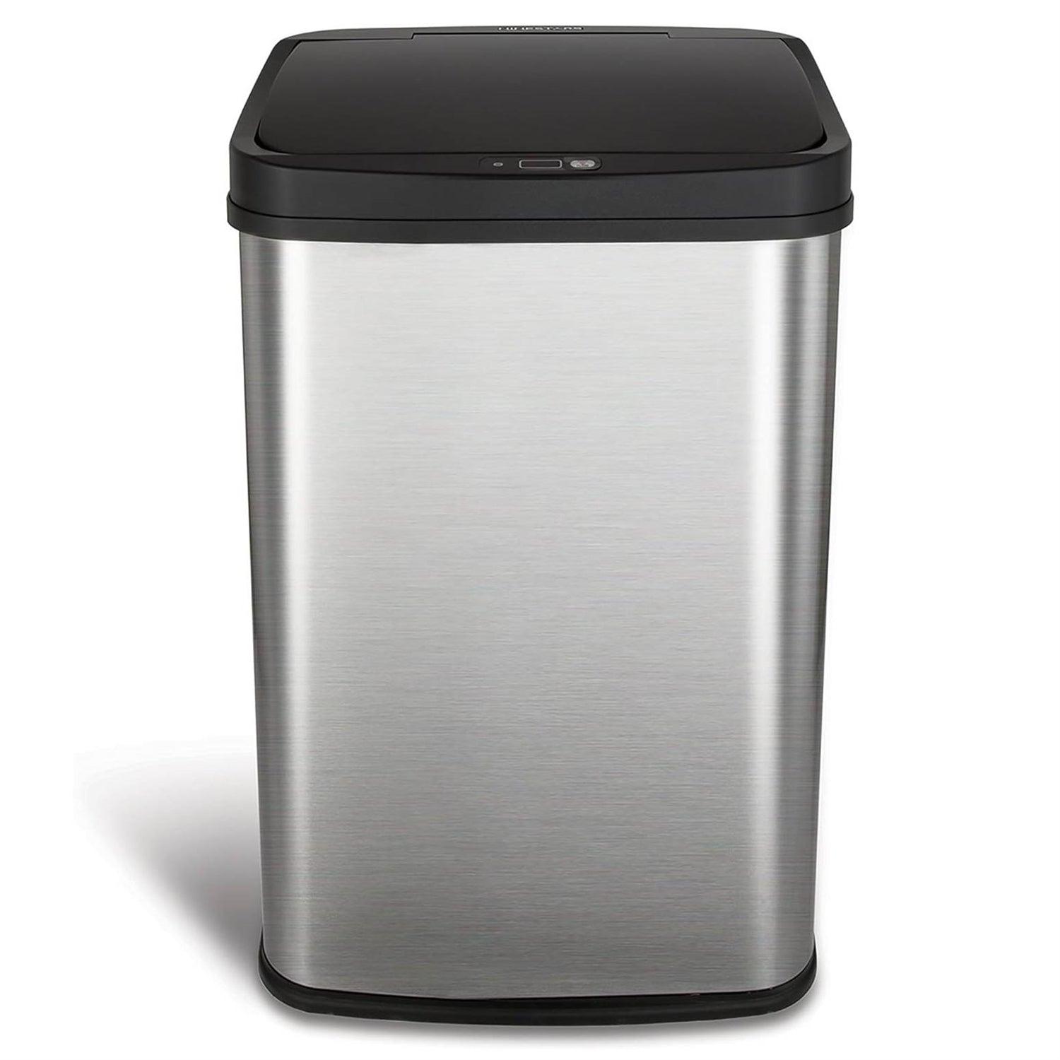 Silver/Black 13-Gallon Stainless Steel Kitchen Trash Can – Motion Sensor Lid - PRHOMZ