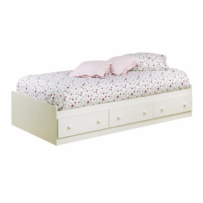 Twin size Platform Bed with 3 Storage Drawers in White Finish - PRHOMZ