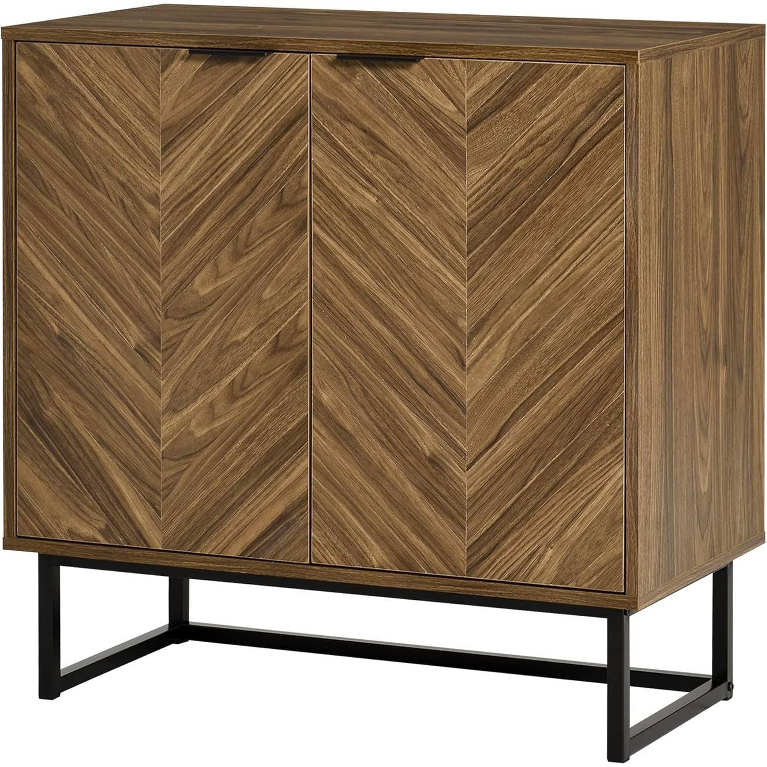 Modern Entryway Sideboard Buffet Dining Storage Cabinet in Walnut Wood Finish - PRHOMZ