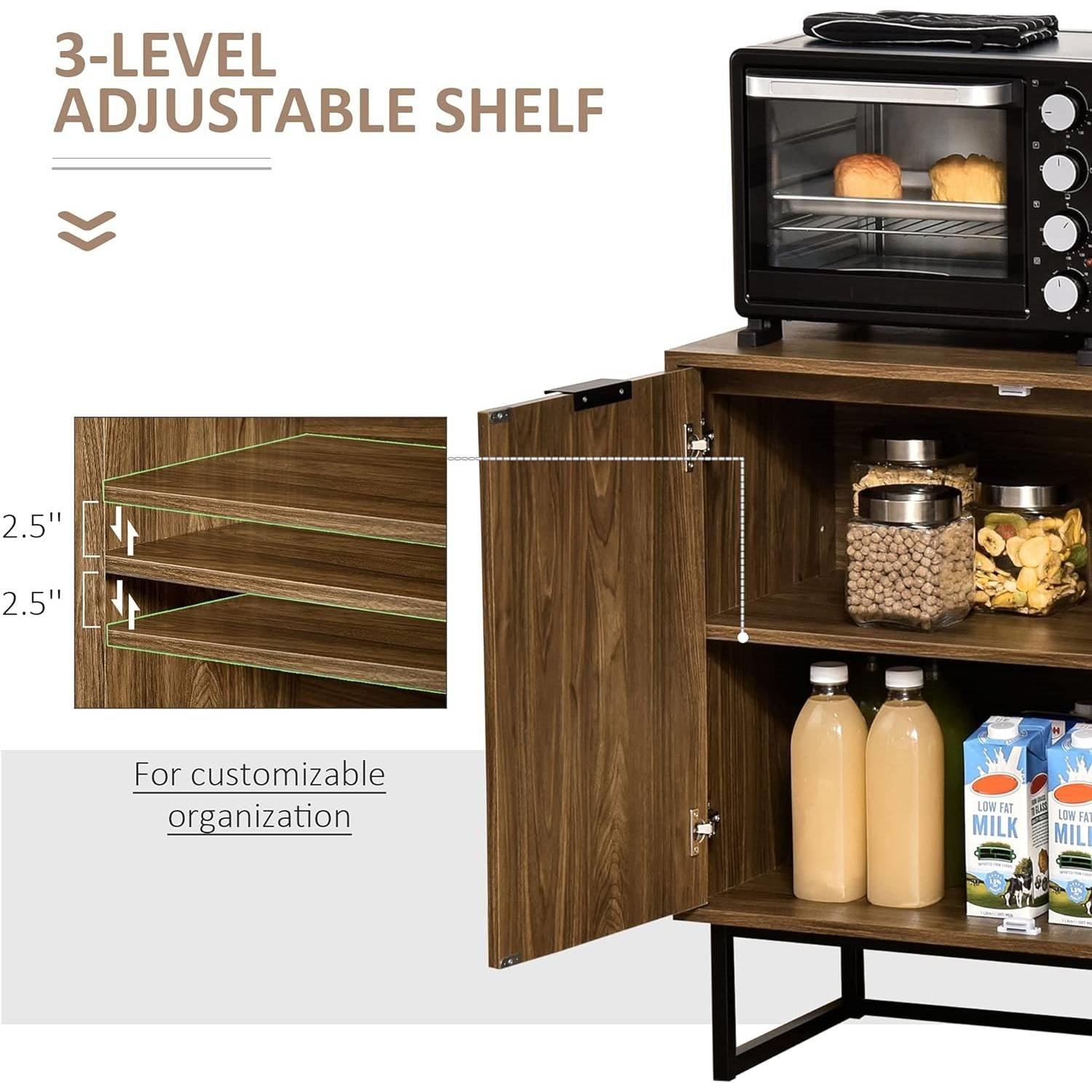 Modern Entryway Sideboard Buffet Dining Storage Cabinet in Walnut Wood Finish - PRHOMZ