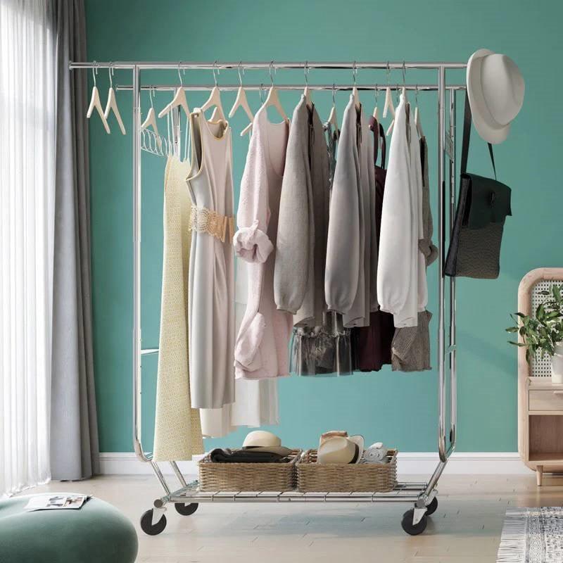 Heavy Duty Double Bar Clothes Garment Rack on Wheels - 600 lbs Capacity - PRHOMZ