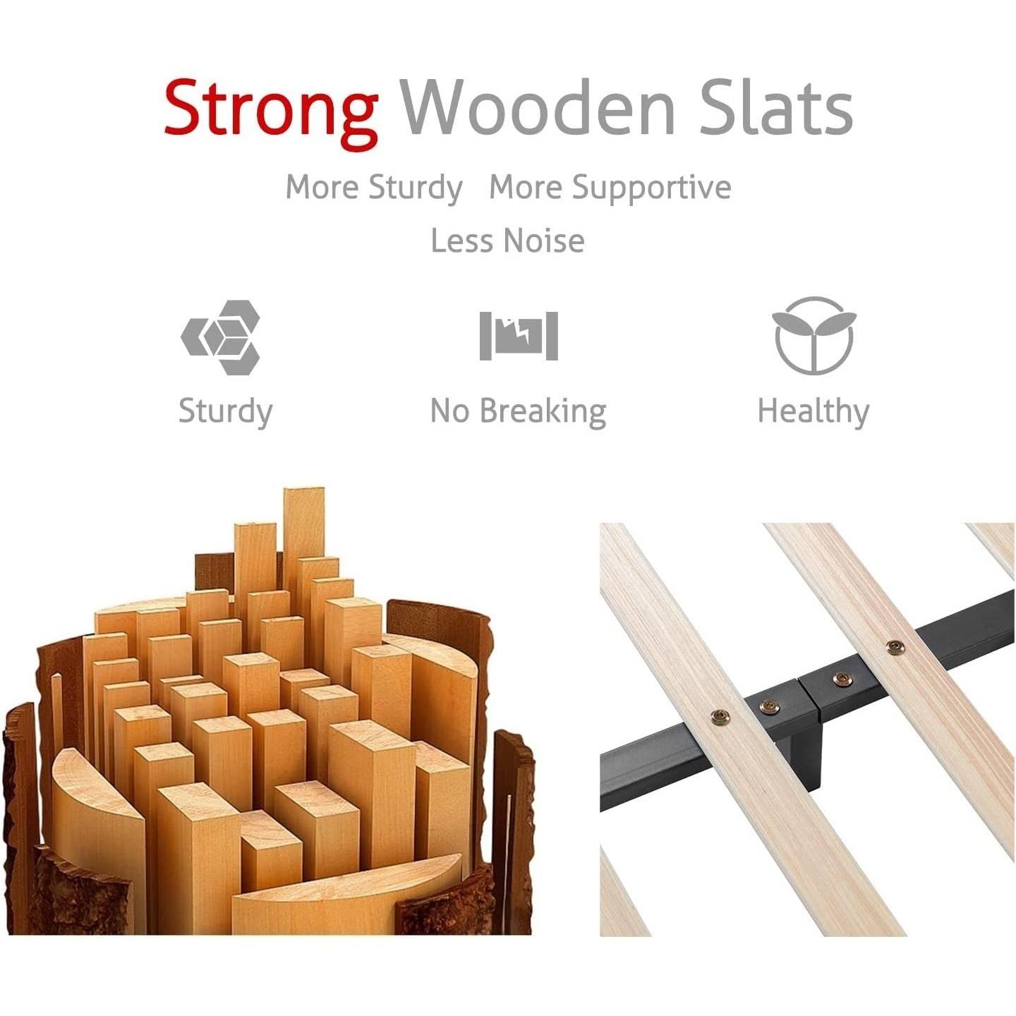 Queen Modern Black Faux Leather Upholstered Platform Bed Frame with Headboard - PRHOMZ