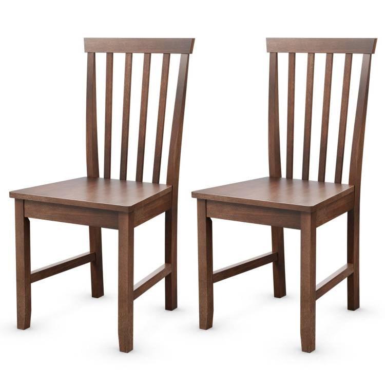 Set of 2 Solid Wood Armless Mission Style Dining Chairs in Walnut Brown Finish - PRHOMZ