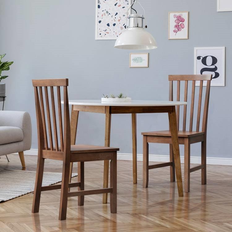 Set of 2 Solid Wood Armless Mission Style Dining Chairs in Walnut Brown Finish - PRHOMZ