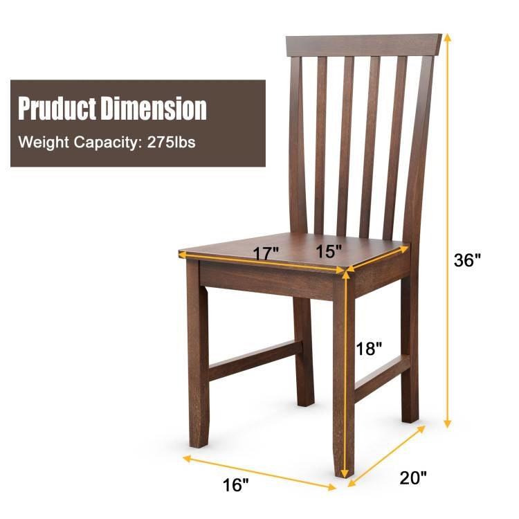 Set of 2 Solid Wood Armless Mission Style Dining Chairs in Walnut Brown Finish - PRHOMZ