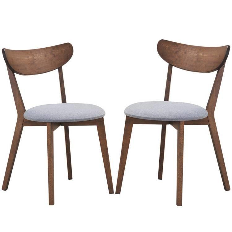 Set of 2 Mid-Century Modern Curved Back Wood Dining Chair Grey Upholstered Seat - PRHOMZ