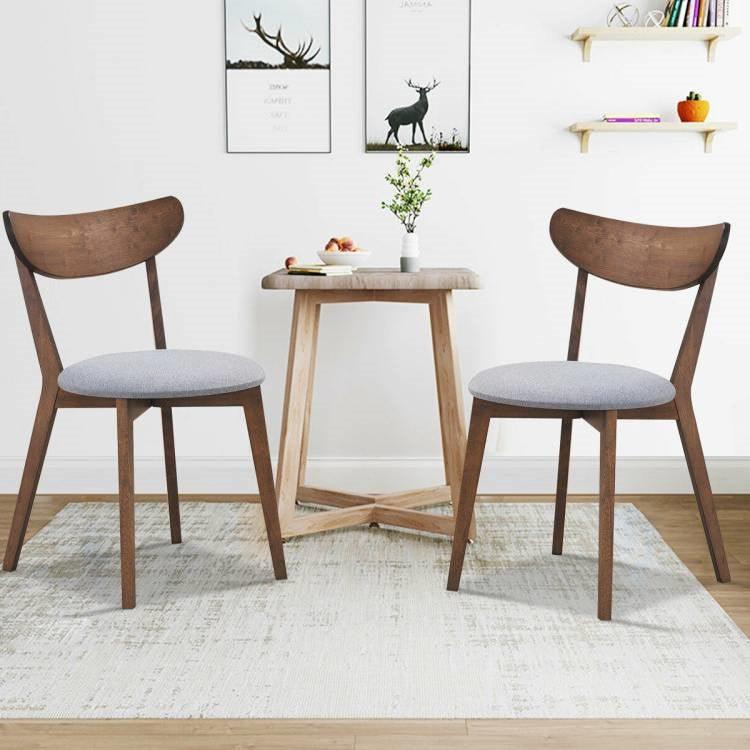Set of 2 Mid-Century Modern Curved Back Wood Dining Chair Grey Upholstered Seat - PRHOMZ