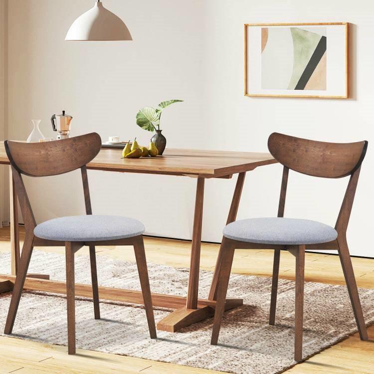 Set of 2 Mid-Century Modern Curved Back Wood Dining Chair Grey Upholstered Seat - PRHOMZ