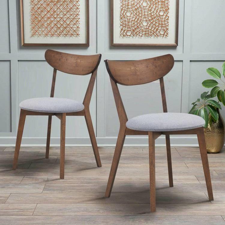 Set of 2 Mid-Century Modern Curved Back Wood Dining Chair Grey Upholstered Seat - PRHOMZ