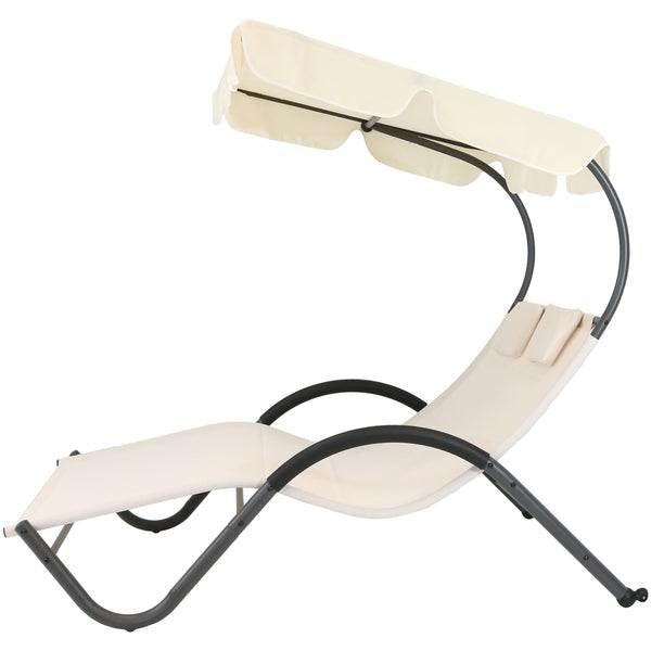 2 Person Off White Outdoor Patio Chaise Lounger Chair Canopy Bed with Pillows - PRHOMZ