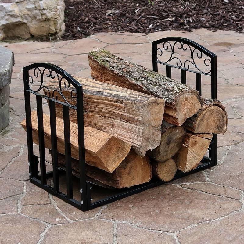 Black Metal Indoor Outdoor 2-Ft Firewood Holder Log Rack - PRHOMZ