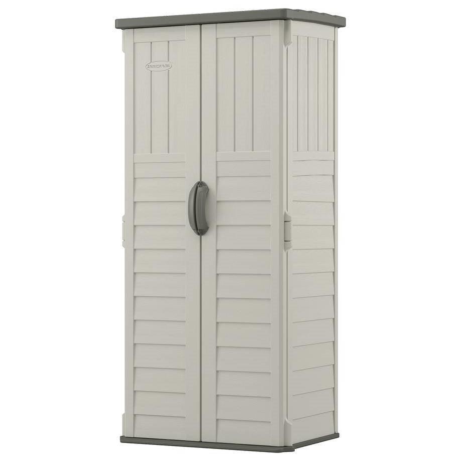 Outdoor Heavy Duty 22 Cubic Ft Vertical Garden Storage Shed in Taupe Grey - PRHOMZ