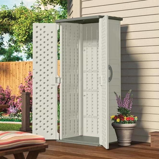 Outdoor Heavy Duty 22 Cubic Ft Vertical Garden Storage Shed in Taupe Grey - PRHOMZ