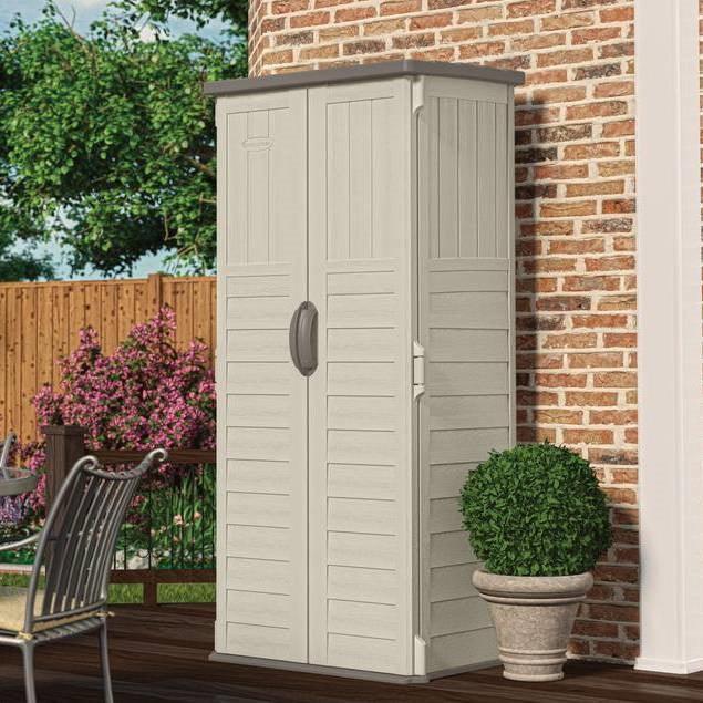 Outdoor Heavy Duty 22 Cubic Ft Vertical Garden Storage Shed in Taupe Grey - PRHOMZ