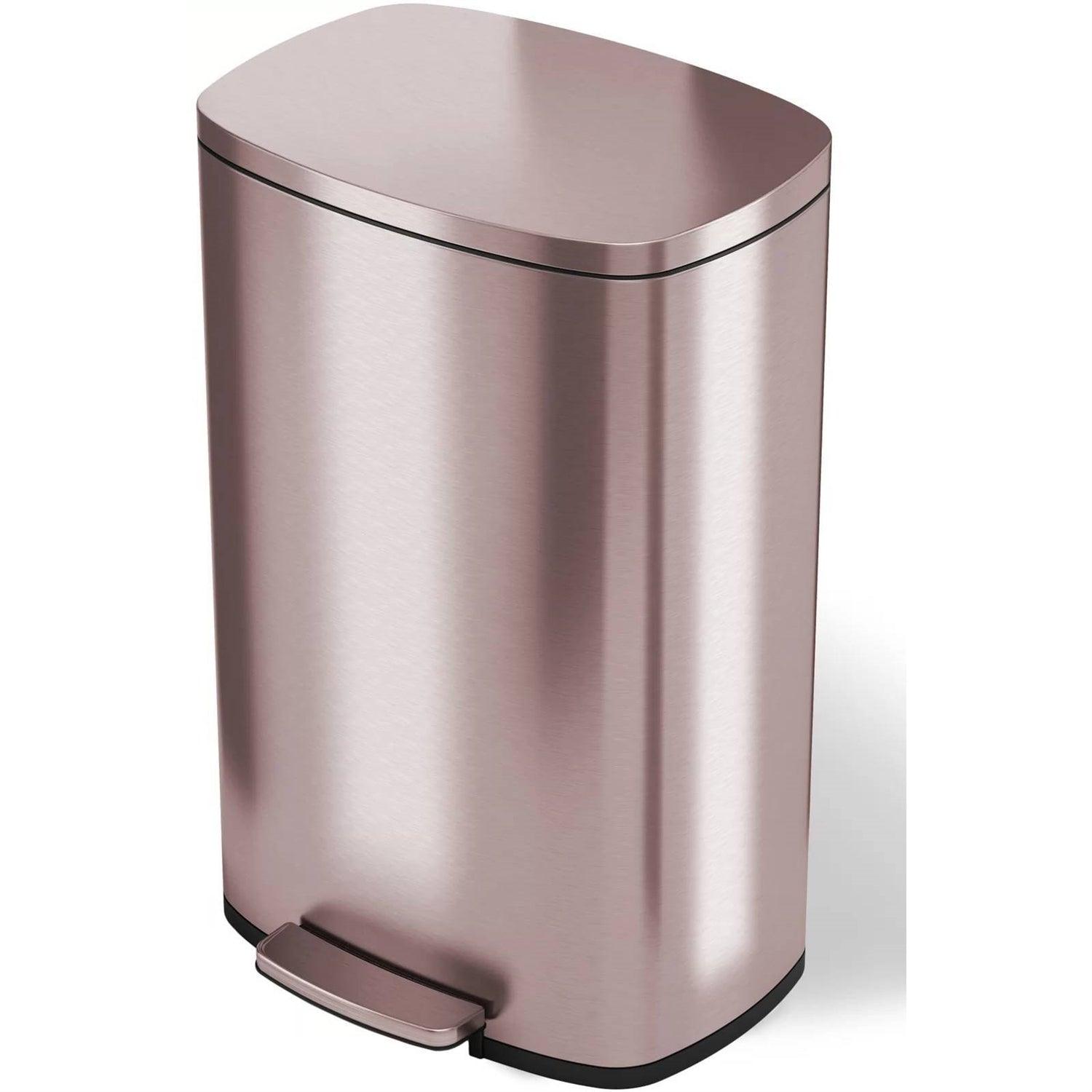 13-Gallon Copper Rose Gold Stainless Steel Step Trash Can with Deodorizer Filter - PRHOMZ