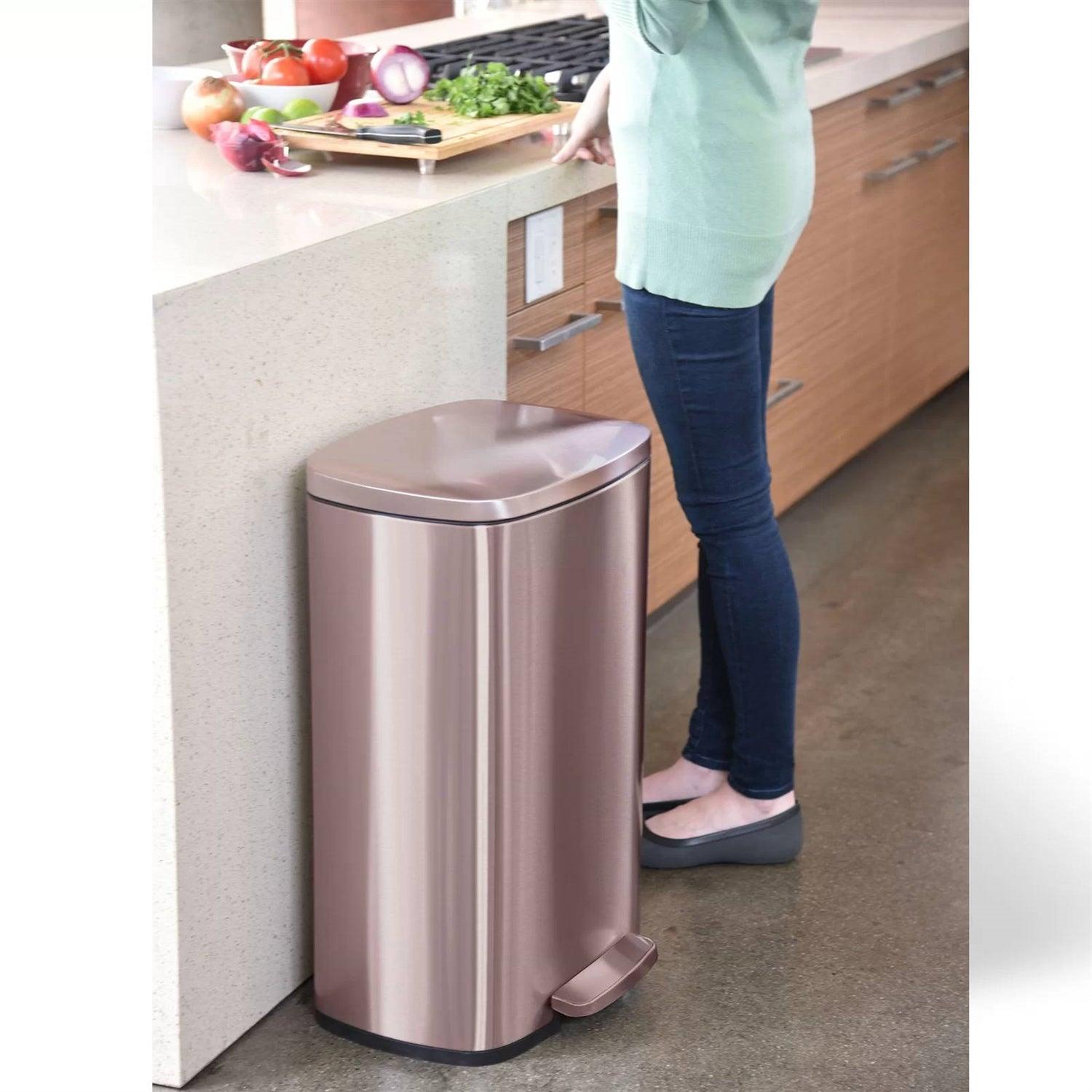 13-Gallon Copper Rose Gold Stainless Steel Step Trash Can with Deodorizer Filter - PRHOMZ