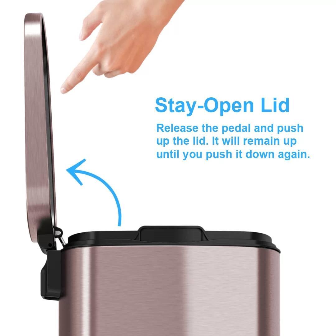 13-Gallon Copper Rose Gold Stainless Steel Step Trash Can with Deodorizer Filter - PRHOMZ