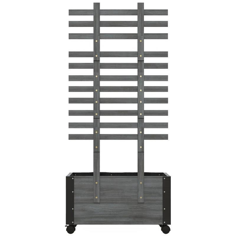 Modern Farmhouse Grey Wood Raised Garden Bed Planter on Wheels with Trellis - PRHOMZ