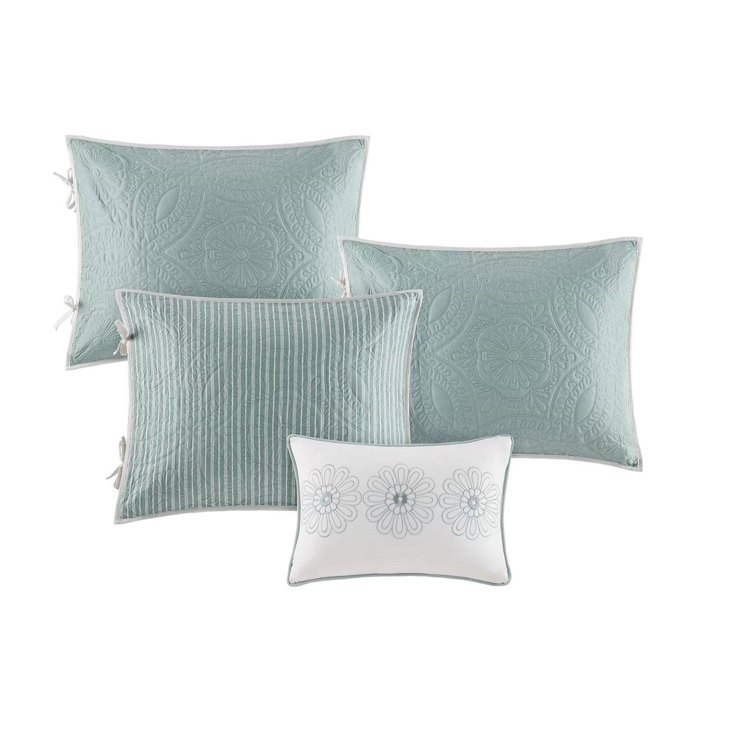 6-Piece Farmhouse Quilted Seafoam Blue Green Teal Reversible Daybed Cover Set - PRHOMZ