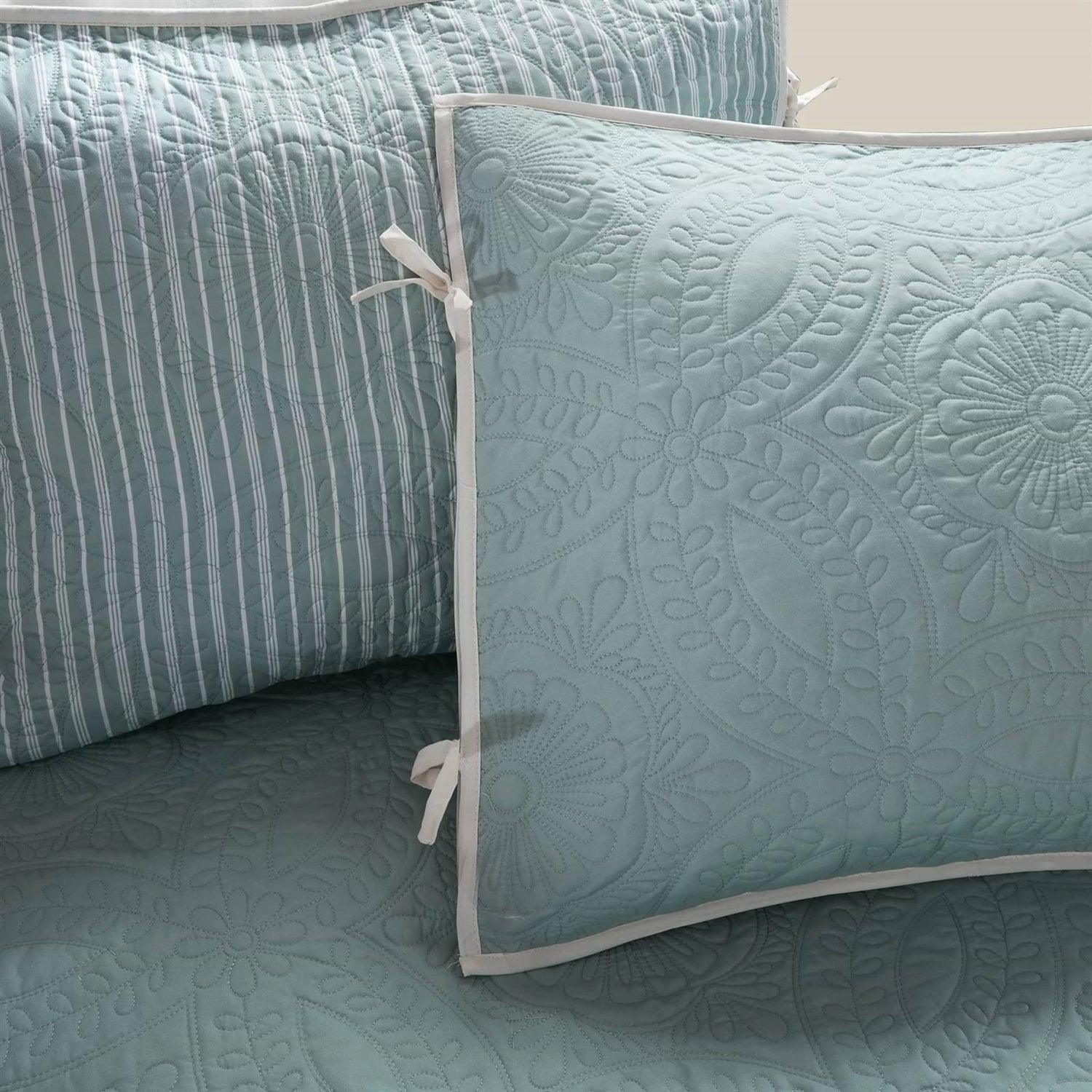 6-Piece Farmhouse Quilted Seafoam Blue Green Teal Reversible Daybed Cover Set - PRHOMZ