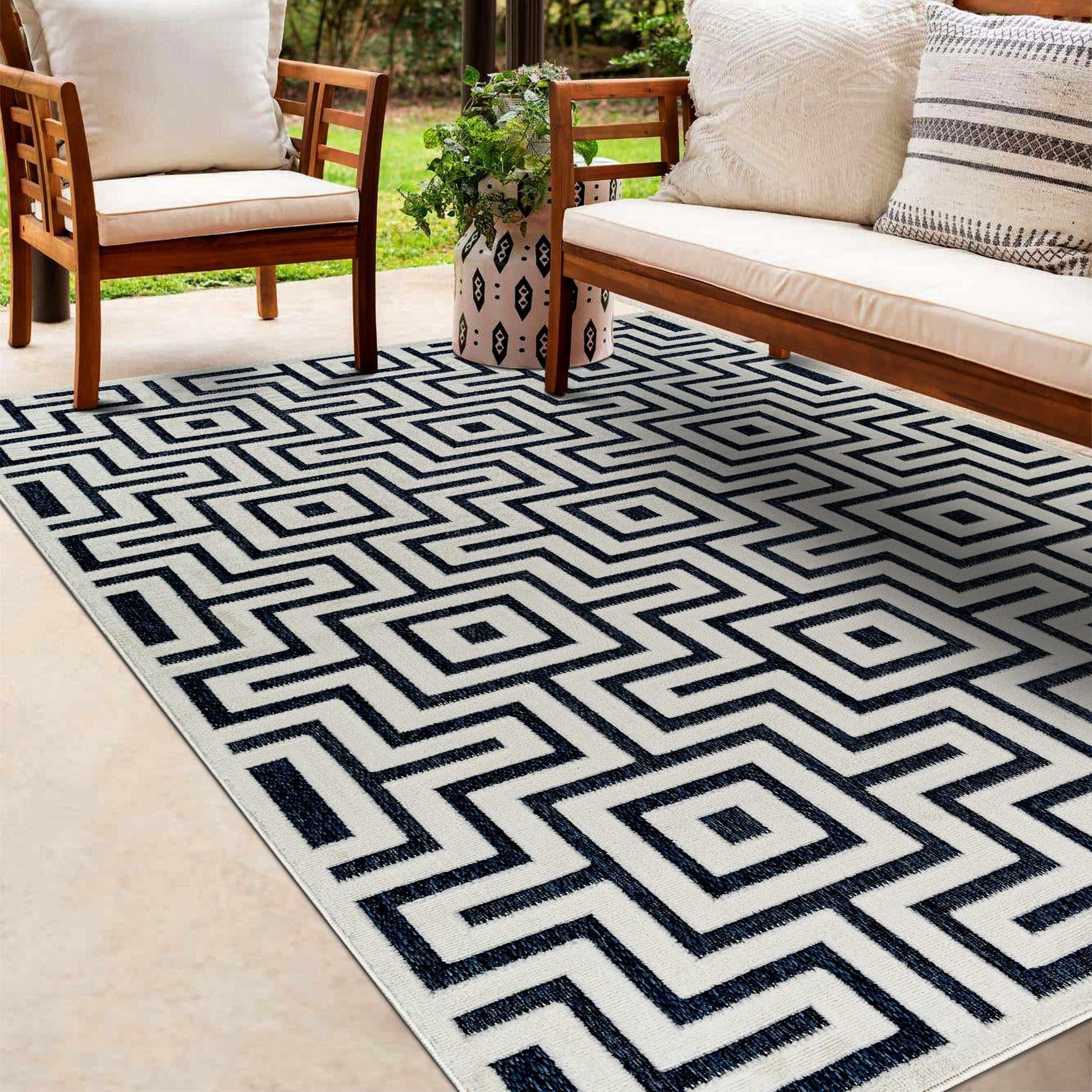 Zevi Blue Outdoor Rug - Clearance - PRHOMZ
