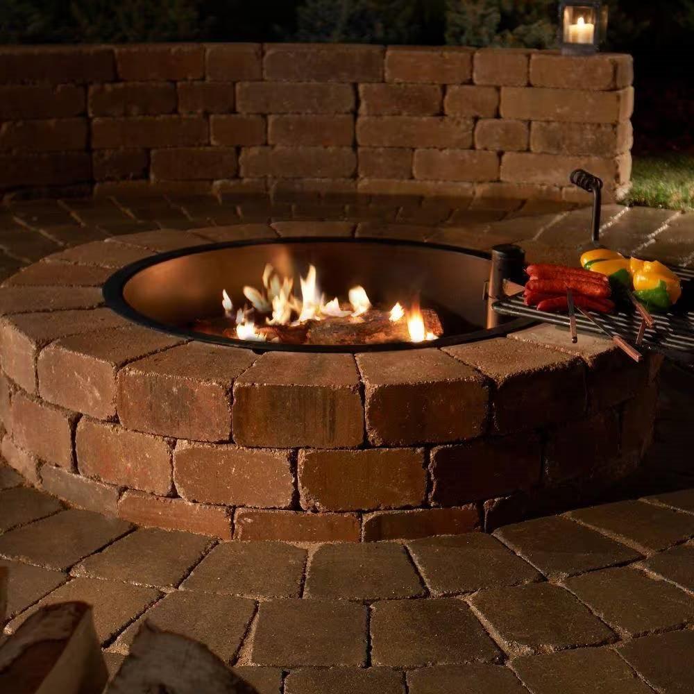 48-in Outdoor Round Concrete Block Stone Fire Pit Kit with Cooking Grill Grate - PRHOMZ
