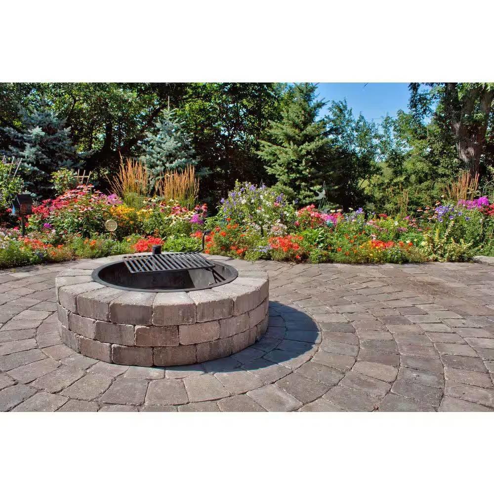 48-in Outdoor Round Concrete Block Stone Fire Pit Kit with Cooking Grill Grate - PRHOMZ