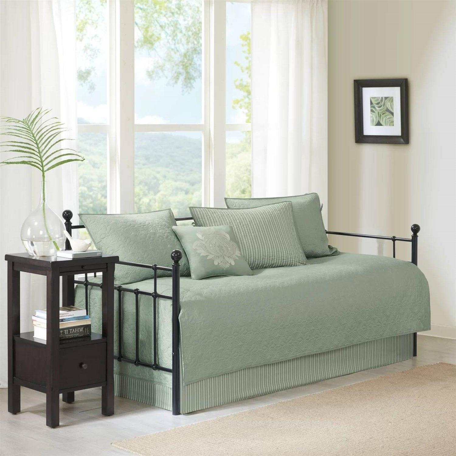 6-Piece Country Cottage Quilted Seafoam Green Reversible Daybed Cover Set - PRHOMZ