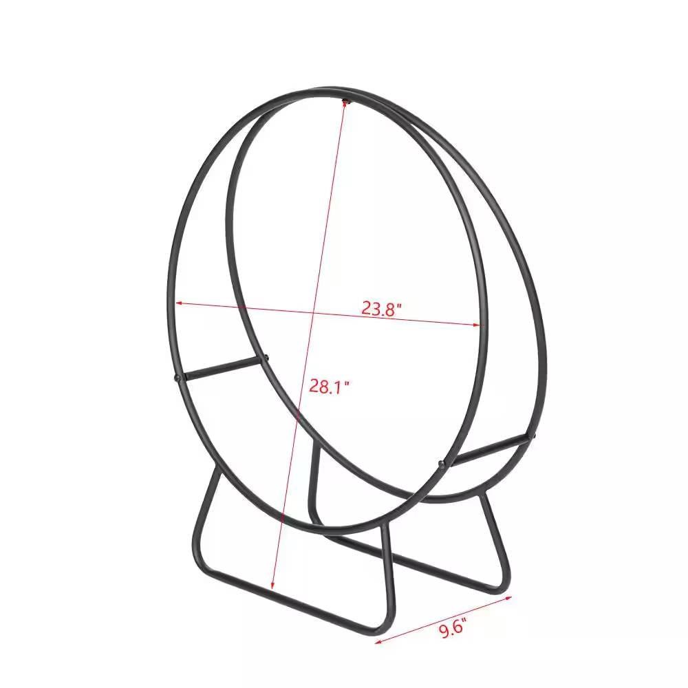 Indoor/Outdoor 2-ft. Round Black Powder-Coated Steel Firewood Log Rack - PRHOMZ