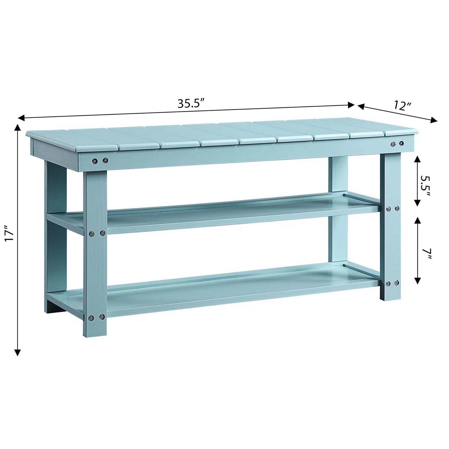 Sea Foam Aqua Blue Wood 2-Shelf Shoe Rack Storage Bench for Entryway or Closet - PRHOMZ