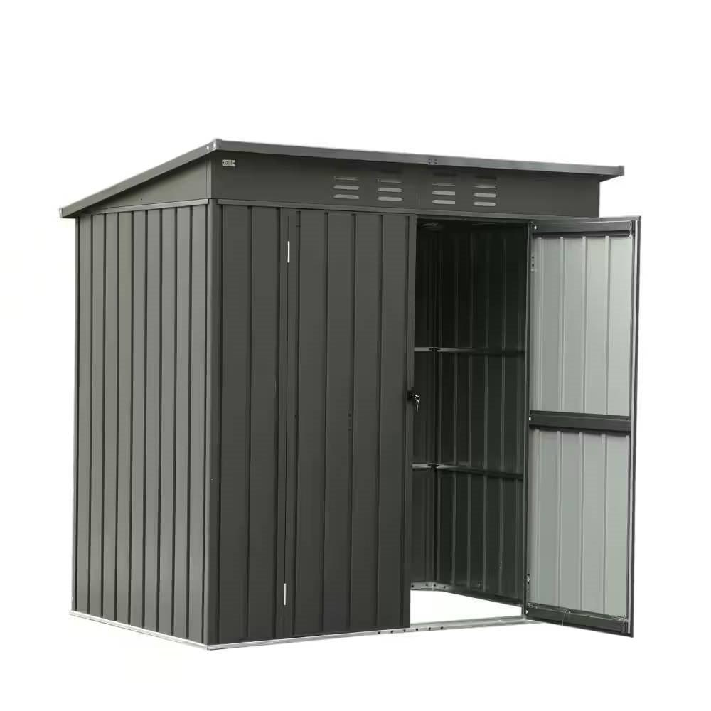 Outdoor Black Galvanized Steel Metal Storage Shed - 6ft. x 4 ft. - PRHOMZ