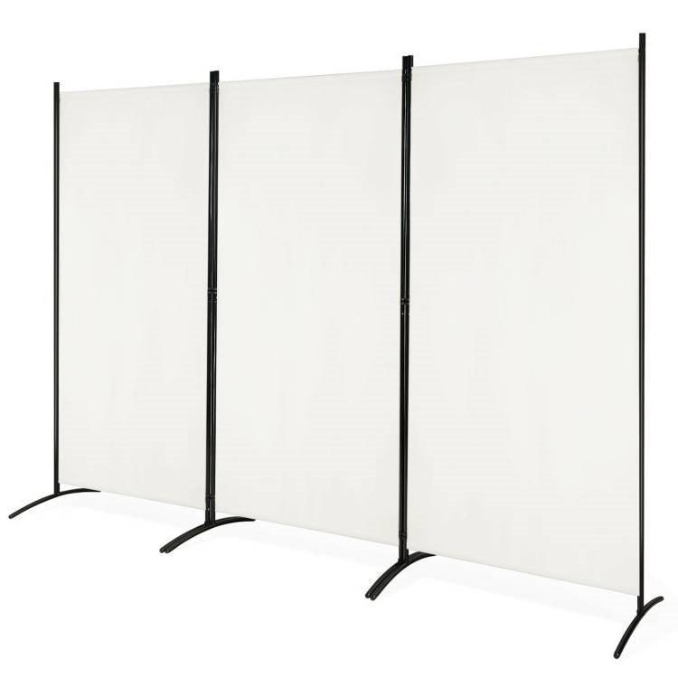 6-Ft White 3-Panel Room Divider Screen with Steel Base and Heavy Duty Hinges - PRHOMZ