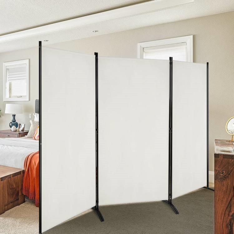 6-Ft White 3-Panel Room Divider Screen with Steel Base and Heavy Duty Hinges - PRHOMZ