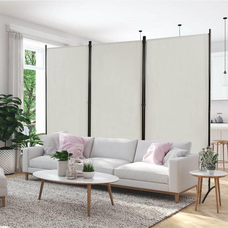 6-Ft White 3-Panel Room Divider Screen with Steel Base and Heavy Duty Hinges - PRHOMZ