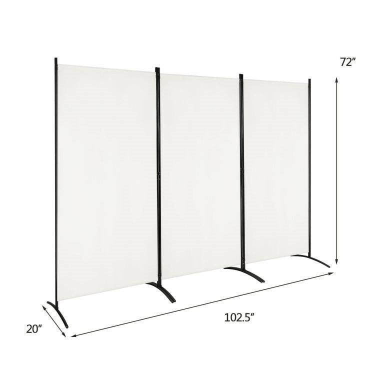 6-Ft White 3-Panel Room Divider Screen with Steel Base and Heavy Duty Hinges - PRHOMZ
