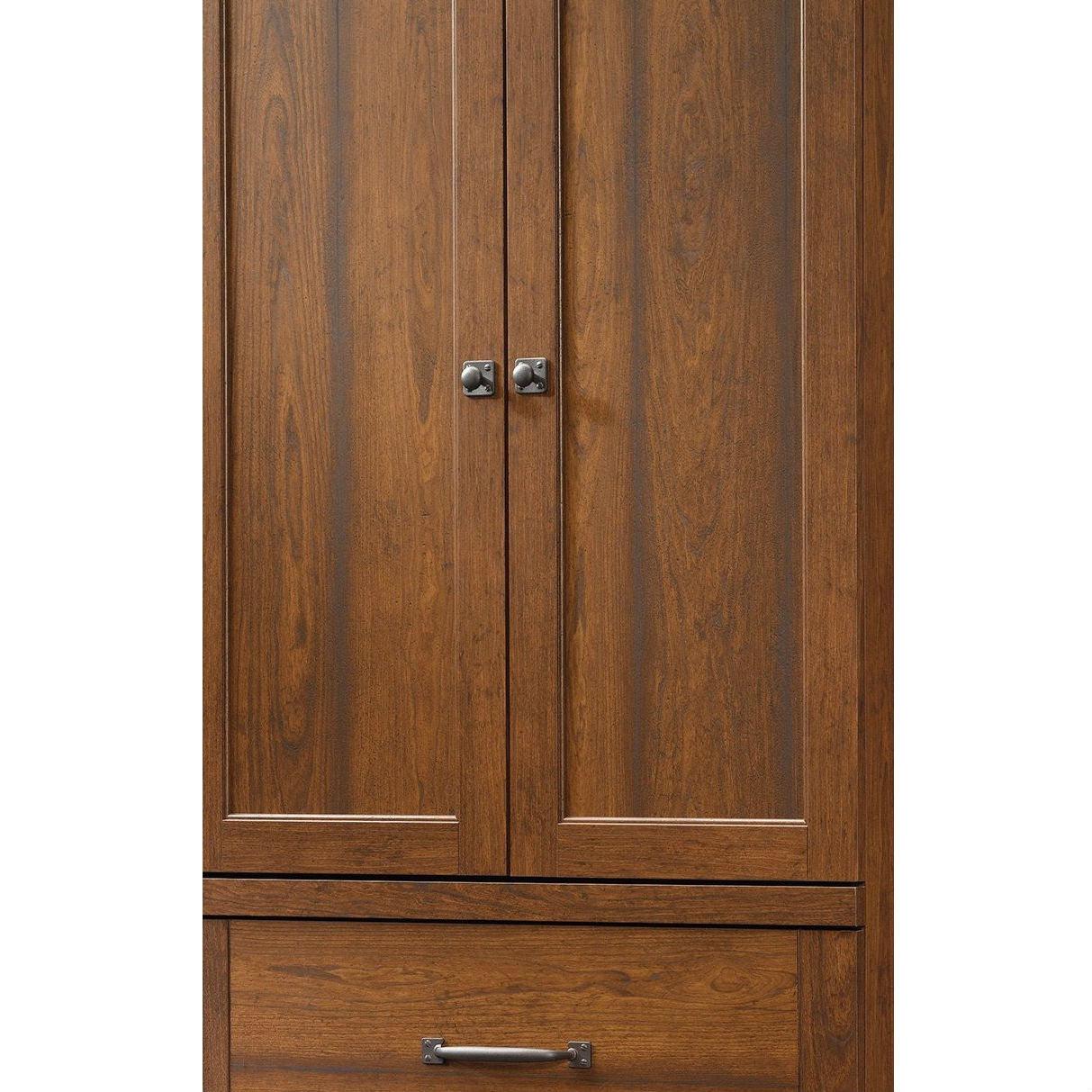 Bedroom Wardrobe Cabinet Storage Armoire in Medium Brown Cherry Wood Finish - PRHOMZ