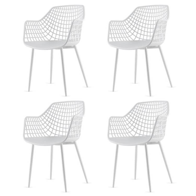 Set of 4 Modern Mid-Century White Mesh Dining Chair with Ergonomic Backrest - PRHOMZ