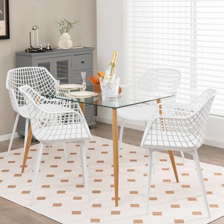Set of 4 Modern Mid-Century White Mesh Dining Chair with Ergonomic Backrest - PRHOMZ
