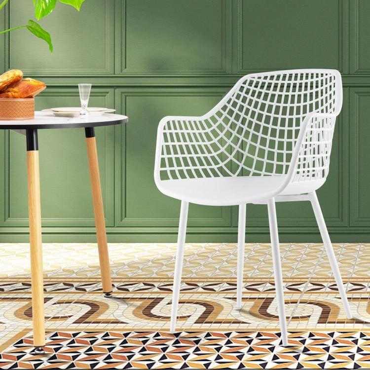 Set of 4 Modern Mid-Century White Mesh Dining Chair with Ergonomic Backrest - PRHOMZ