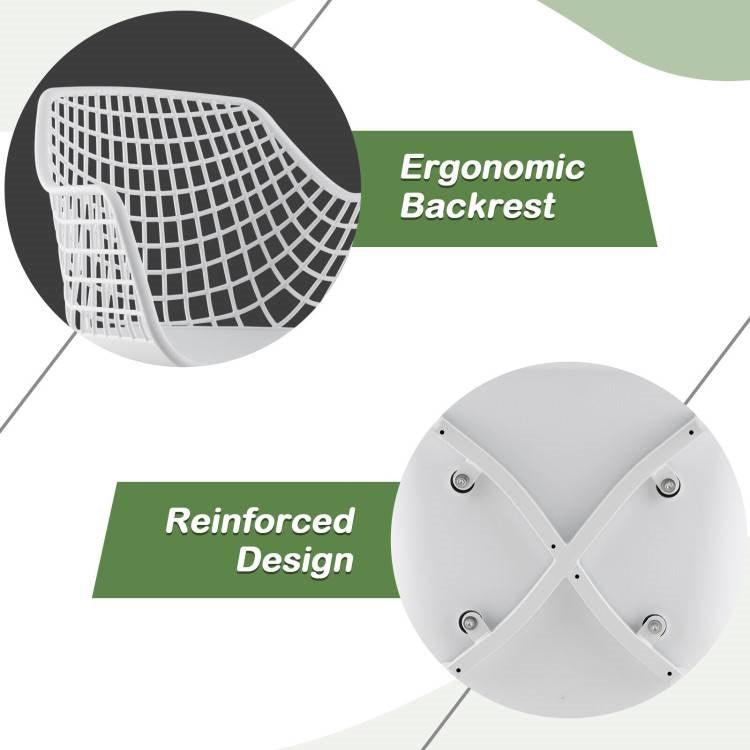 Set of 4 Modern Mid-Century White Mesh Dining Chair with Ergonomic Backrest - PRHOMZ