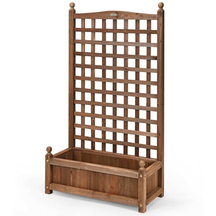 Solid Wood Farmhouse Garden Planter Box with 48-inch High Trellis - PRHOMZ