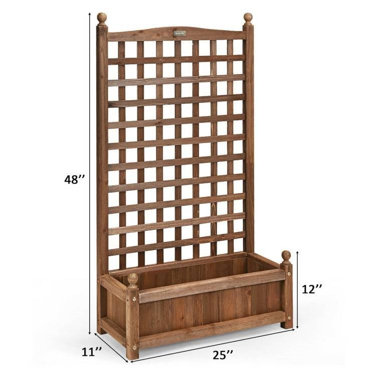 Solid Wood Farmhouse Garden Planter Box with 48-inch High Trellis - PRHOMZ