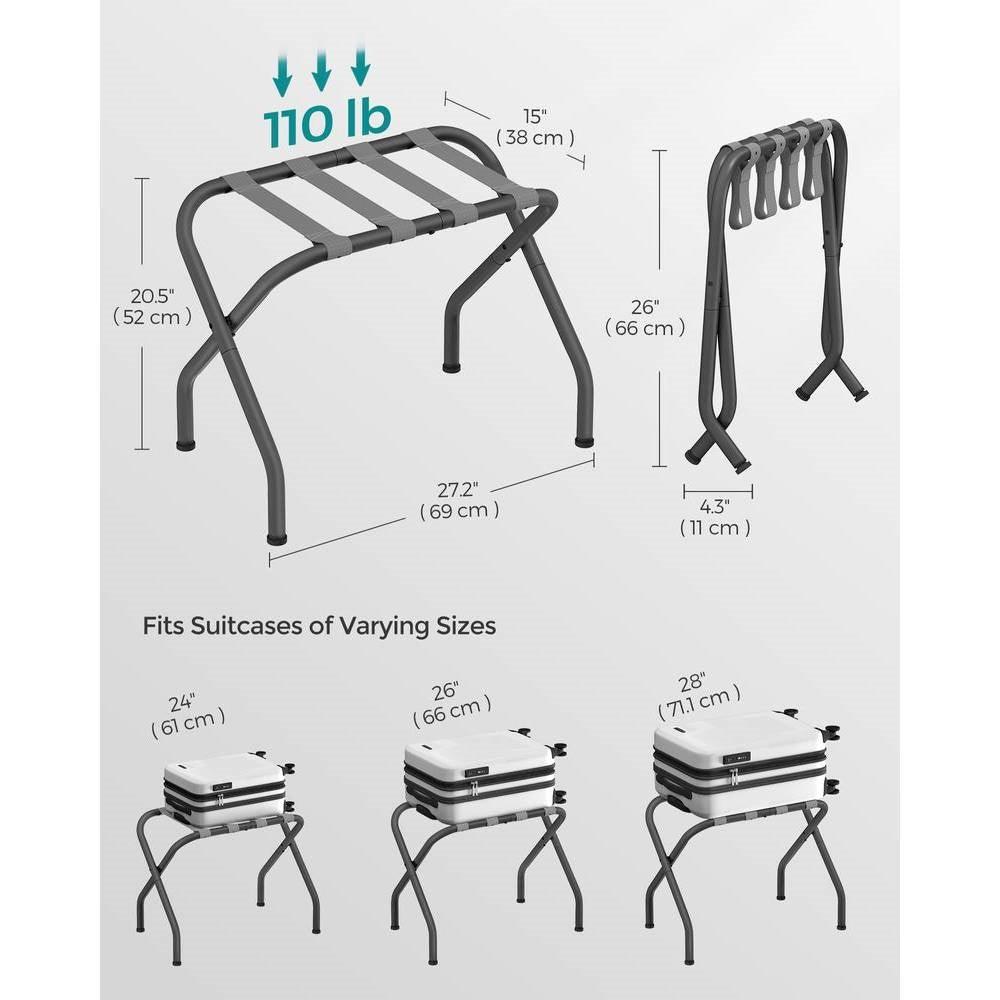 Sturdy Grey Metal Folding Luggage Rack - PRHOMZ