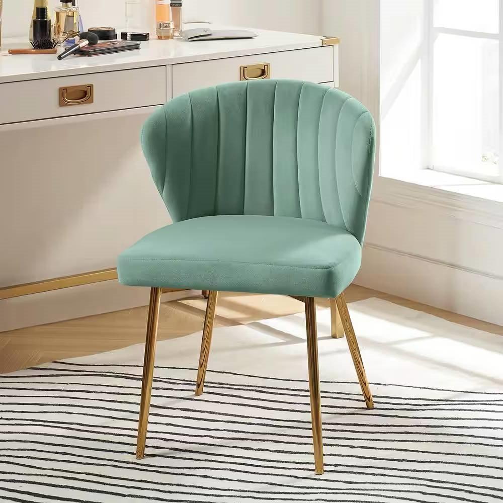 Sage Green Velvet Upholstered Wingback Accent Side Chair with Gold Metal Legs - PRHOMZ