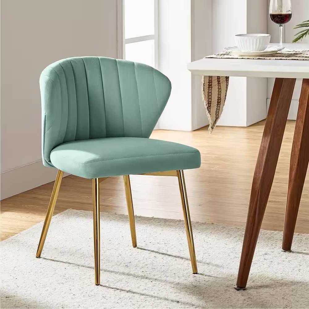 Sage Green Velvet Upholstered Wingback Accent Side Chair with Gold Metal Legs - PRHOMZ