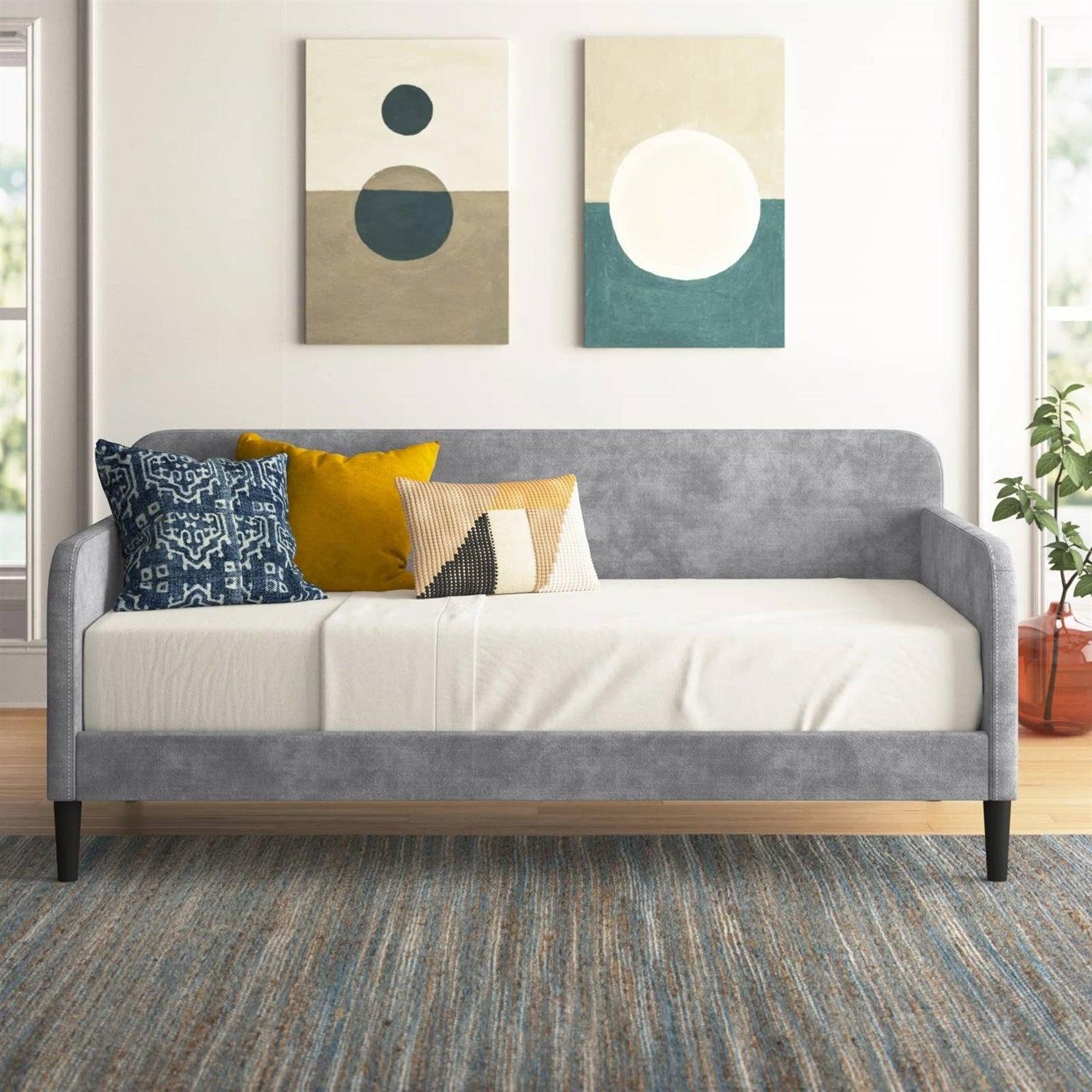 Twin size Modern Grey Silver Velvet Upholstered Daybed - PRHOMZ