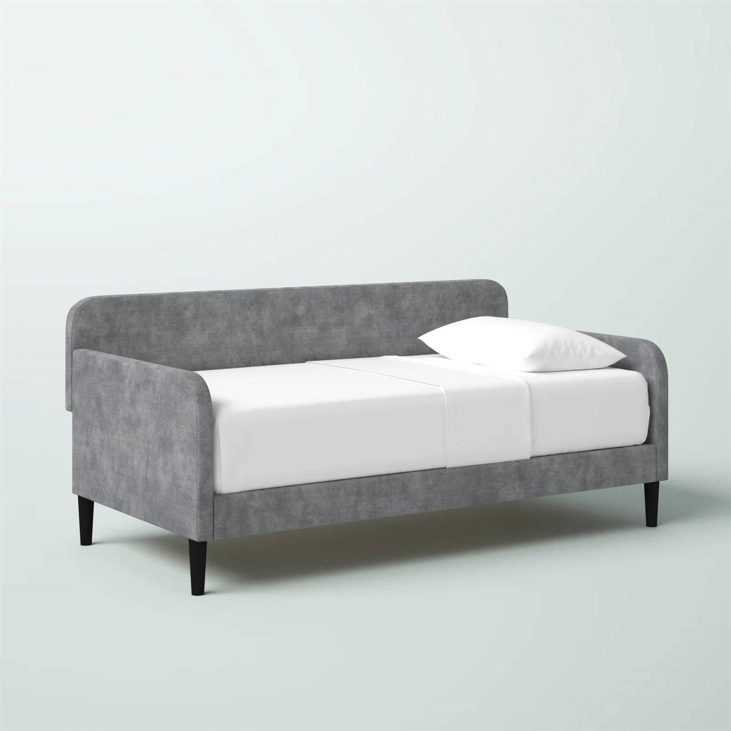 Twin size Modern Grey Silver Velvet Upholstered Daybed - PRHOMZ