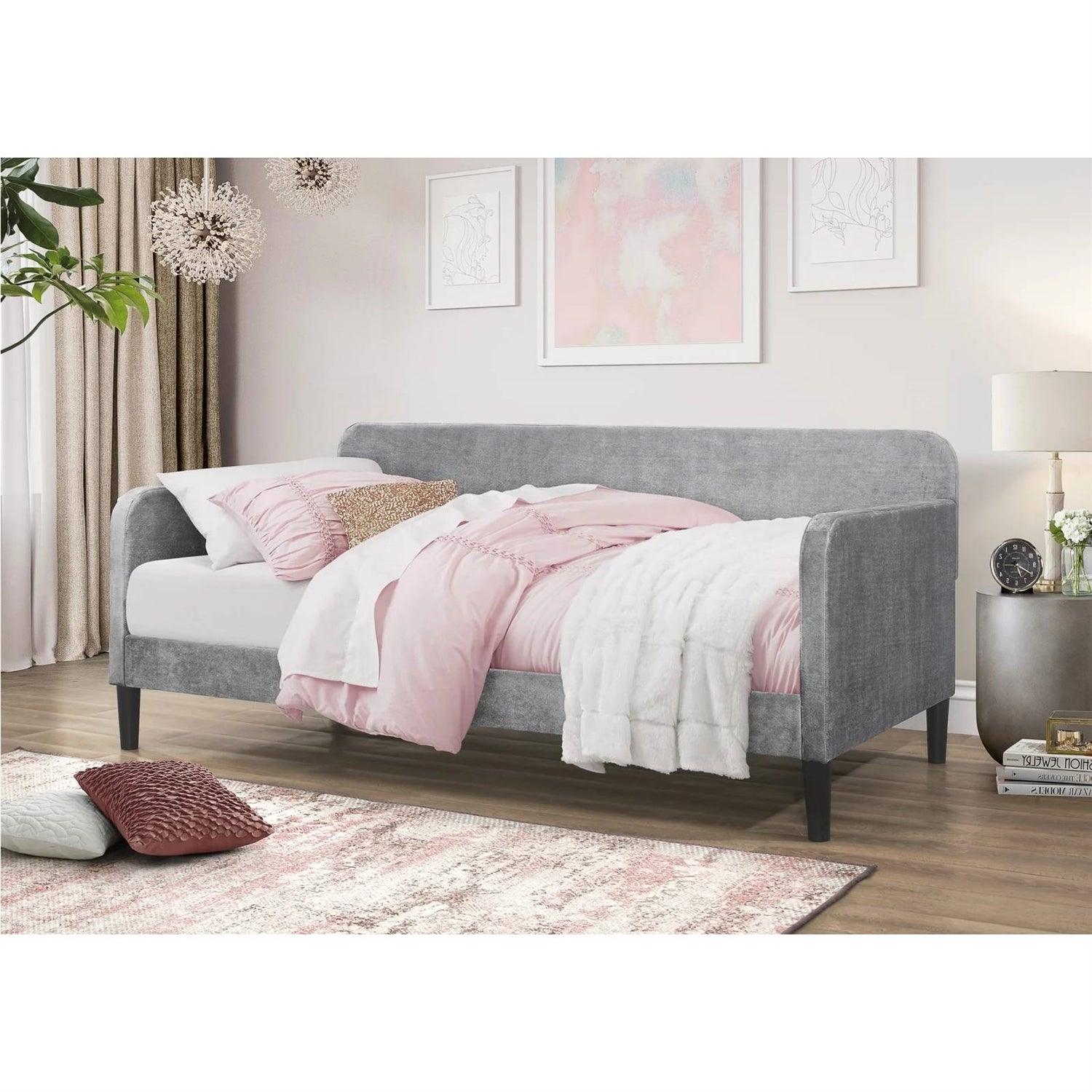 Twin size Modern Grey Silver Velvet Upholstered Daybed - PRHOMZ